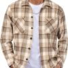 Men's Flannel Shirts Casual Button Down Plaid Shirt Jacket Long Sleeve Fleece Shacket with Pockets