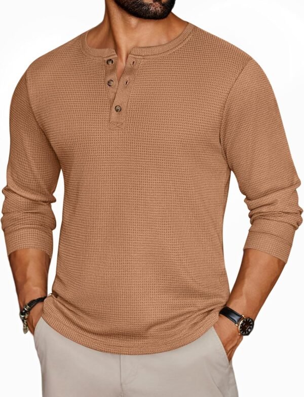 Mens Henley Long Sleeve Shirts Waffle T-Shirt Lightweight Thermal Undershirts S-XXL