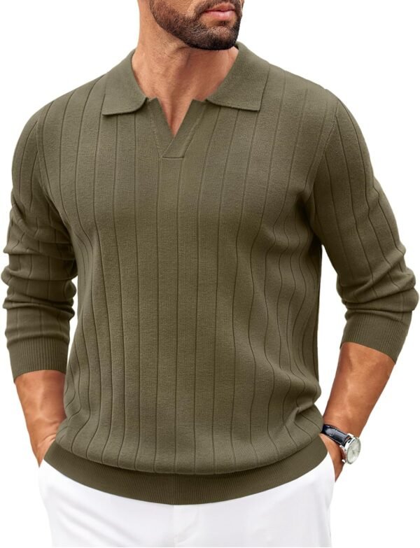 815kPxojfeL._AC_SL1500 Mens Sweaters Polos Long Sleeve V Neck Knit Polo Lightweight Casual Pullover Sweater
