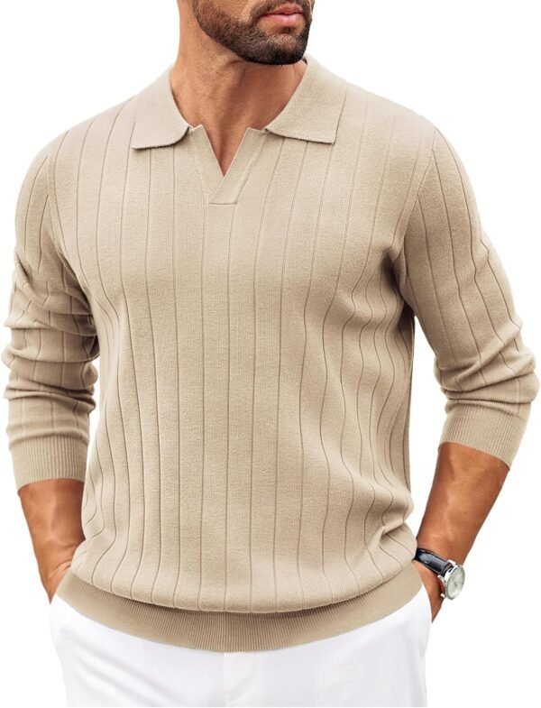 8173JavCVSL._AC_SL1500 Mens Sweaters Polos Long Sleeve V Neck Knit Polo Lightweight Casual Pullover Sweater