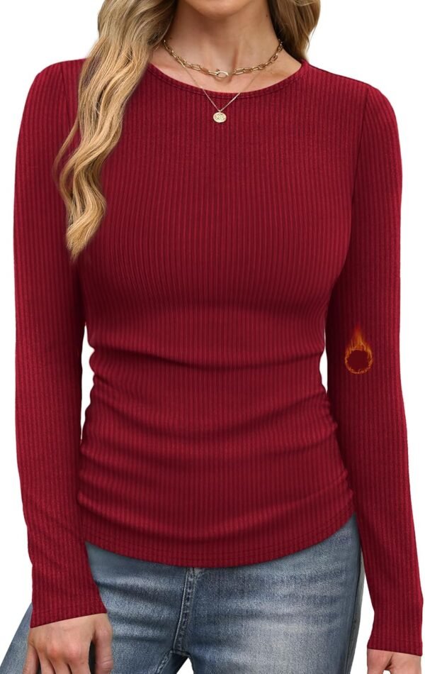 Long Sleeve Shirts for Women Fall Fashion Thermal Shirts Rib Knit Winter Clothing Warm Undershirts Basic T-Shirts