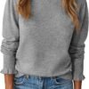 818rlezYrML._AC_SL1500 Womens Ruffle Mock Neck Sweater Puff Long Sleeve Fall Soft Knit Casual Pullover Sweaters Top