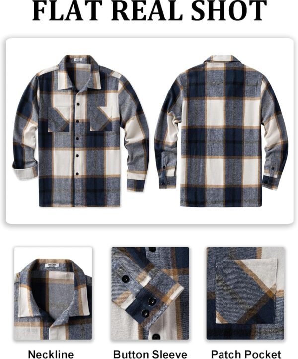 Men's Flannel Shirts Casual Button Down Plaid Shirt Jacket Long Sleeve Fleece Shacket with Pockets