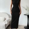 Women's Ruched Bodycon Dress Summer Casual Sleeveless Back Slit Elegant Club Evening Party Cocktail Maxi Dresses