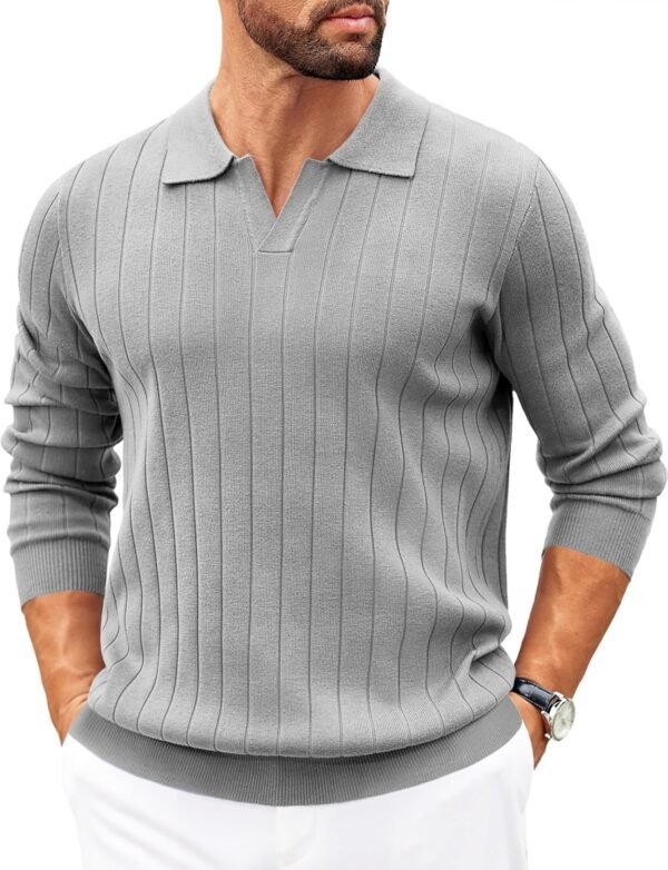 81BLzp7Js_L._AC_SL1500 Mens Sweaters Polos Long Sleeve V Neck Knit Polo Lightweight Casual Pullover Sweater