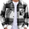 Men's Flannel Shirts Casual Button Down Plaid Shirt Jacket Long Sleeve Fleece Shacket with Pockets