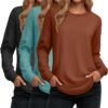 Women's Long Sleeve Shirts, Cotton Crew Neck Tunic Tops Casual Loose Fit Pullover Sweatshirts Curved Hem Shirts
