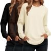 Women's Long Sleeve Shirts, Cotton Crew Neck Tunic Tops Casual Loose Fit Pullover Sweatshirts Curved Hem Shirts