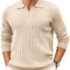 81CmO6VIOBL._AC_SL1500 Mens Sweaters Polos Long Sleeve V Neck Knit Polo Lightweight Casual Pullover Sweater