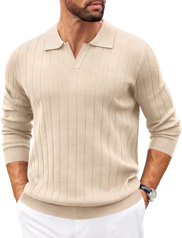 81CmO6VIOBL._AC_SL1500 Mens Sweaters Polos Long Sleeve V Neck Knit Polo Lightweight Casual Pullover Sweater