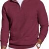 Men's Quarter Zip Sweater Slim Fit Lightweight Mock Neck Pullover Knit Texture Polo Sweaters