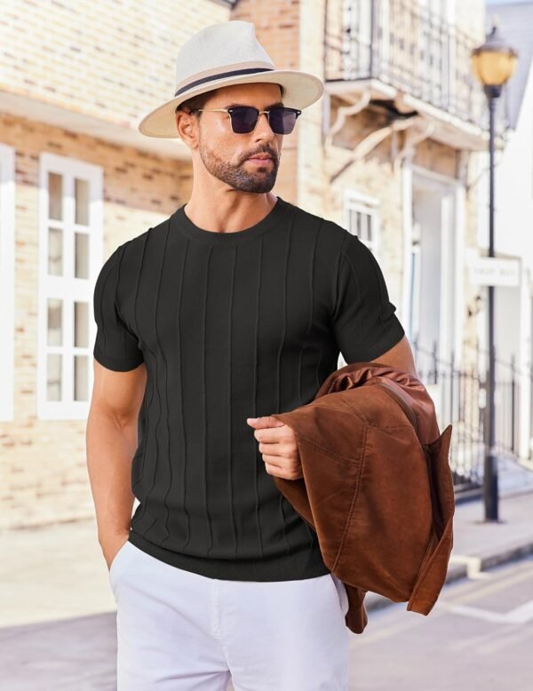 Men's T- Shirts Short Sleeve Knit Sweater Shirt Casual Crewneck Ribbed Pullover Tees