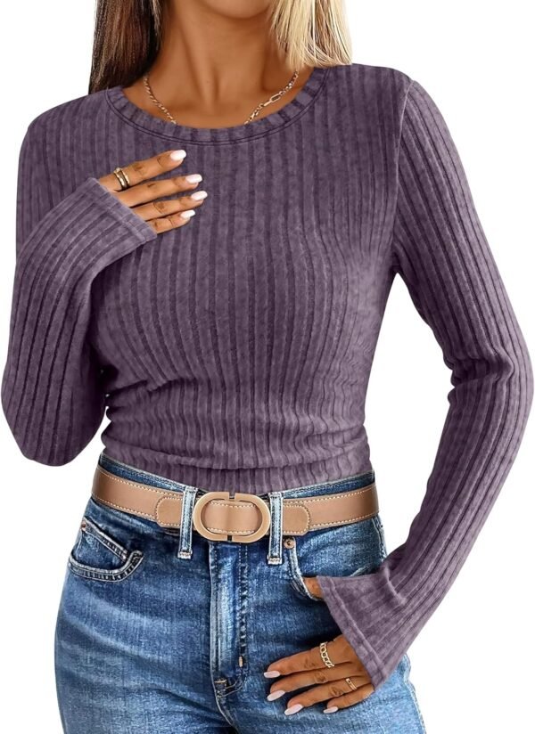 Long Sleeve Shirts for Women Ribbed Knit Tshirt Slim Fit Crewneck Basic Tee Top 2025 Fall Casual Work Trendy Clothes