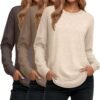 Women's Long Sleeve Shirts, Cotton Crew Neck Tunic Tops Casual Loose Fit Pullover Sweatshirts Curved Hem Shirts