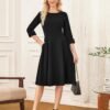 Work Dresses for Women 2025 3/4 Sleeve Fit and Flare Business Midi Dress Classy Office Dresses with Pockets