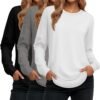 Women's Long Sleeve Shirts, Cotton Crew Neck Tunic Tops Casual Loose Fit Pullover Sweatshirts Curved Hem Shirts