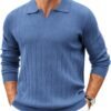 81Hme-EsybL._AC_SL1500 Mens Sweaters Polos Long Sleeve V Neck Knit Polo Lightweight Casual Pullover Sweater