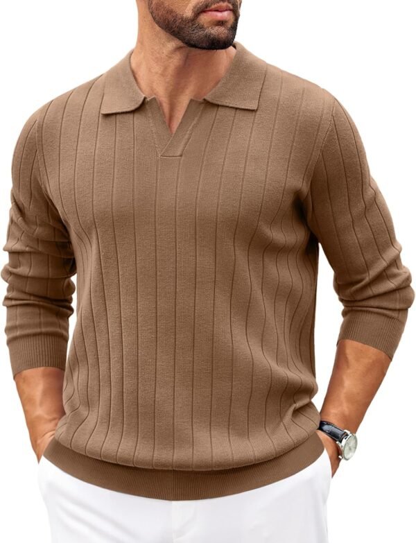 81I7l826d6L._AC_SL1500 Mens Sweaters Polos Long Sleeve V Neck Knit Polo Lightweight Casual Pullover Sweater