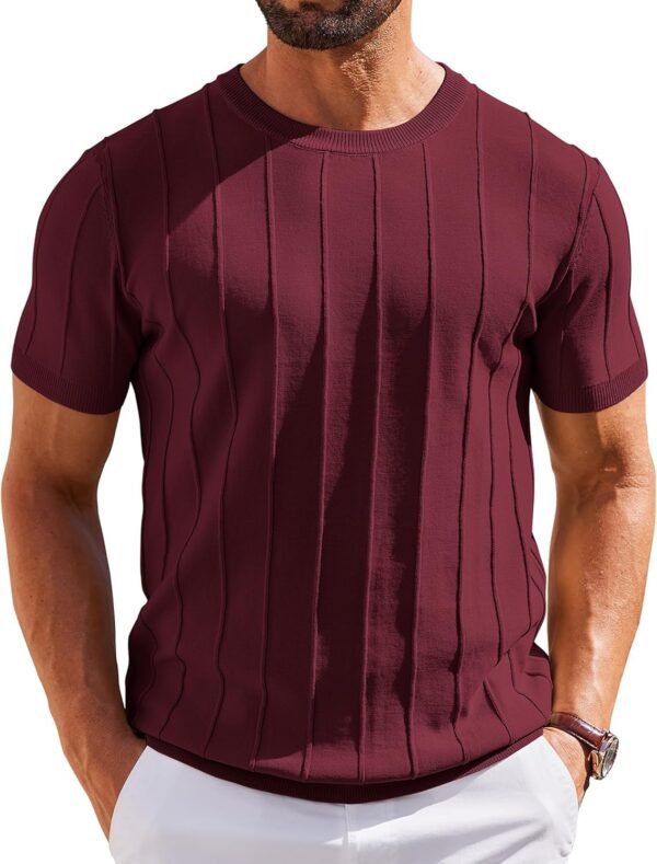 Men's T- Shirts Short Sleeve Knit Sweater Shirt Casual Crewneck Ribbed Pullover Tees