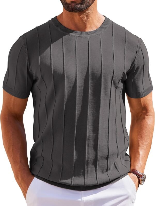 Men's T- Shirts Short Sleeve Knit Sweater Shirt Casual Crewneck Ribbed Pullover Tees