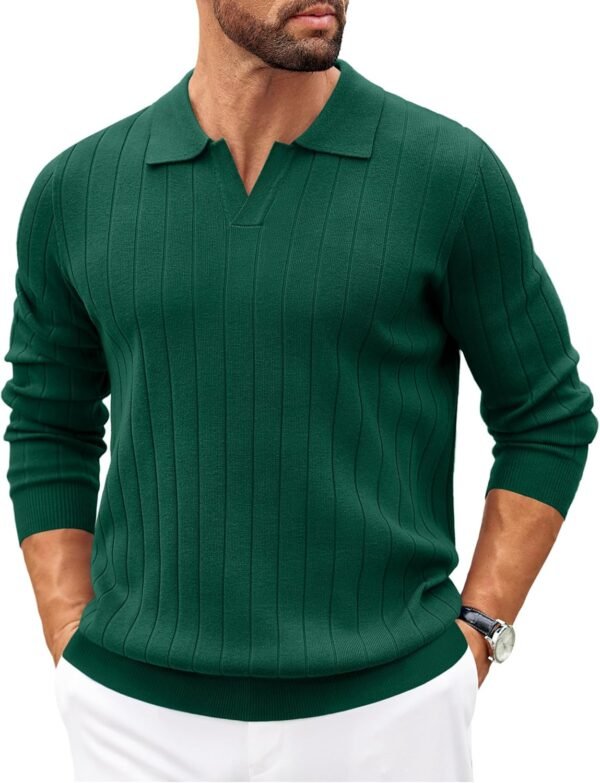 81IryjtLMML._AC_SL1500 Mens Sweaters Polos Long Sleeve V Neck Knit Polo Lightweight Casual Pullover Sweater