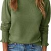 81Jey7PX-XL._AC_SL1500 Womens Ruffle Mock Neck Sweater Puff Long Sleeve Fall Soft Knit Casual Pullover Sweaters Top