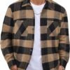 Men's Flannel Shirts Casual Button Down Plaid Shirt Jacket Long Sleeve Fleece Shacket with Pockets
