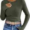 Long Sleeve Shirts for Women Ribbed Knit Tshirt Slim Fit Crewneck Basic Tee Top 2025 Fall Casual Work Trendy Clothes