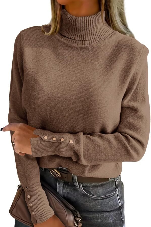 Turtleneck Sweaters for Women Long Sleeve Dressy Casual Soft Knitted Button Pullover Tops 2025 Fall Winter Clothes