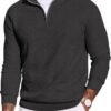 Men's Quarter Zip Sweater Slim Fit Lightweight Mock Neck Pullover Knit Texture Polo Sweaters