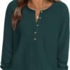 Women Long Sleeve Waffle Knit Shirts 2025 Fall Casual Button V Neck Loose Henley Tops Basic Tees Winter Clothes