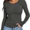 Long Sleeve Shirts for Women Fall Fashion Thermal Shirts Rib Knit Winter Clothing Warm Undershirts Basic T-Shirts
