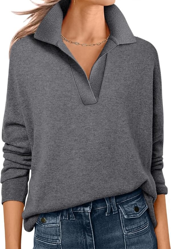 Womens Polo V Neck Long Sleeve Sweaters Lightweight Dressy Casual Business Basic Knit Pullover Top 2025 Fall Outfits