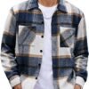 Men's Flannel Shirts Casual Button Down Plaid Shirt Jacket Long Sleeve Fleece Shacket with Pockets