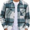 Men's Flannel Shirts Casual Button Down Plaid Shirt Jacket Long Sleeve Fleece Shacket with Pockets