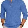 Mens Henley Long Sleeve Shirts Waffle T-Shirt Lightweight Thermal Undershirts S-XXL