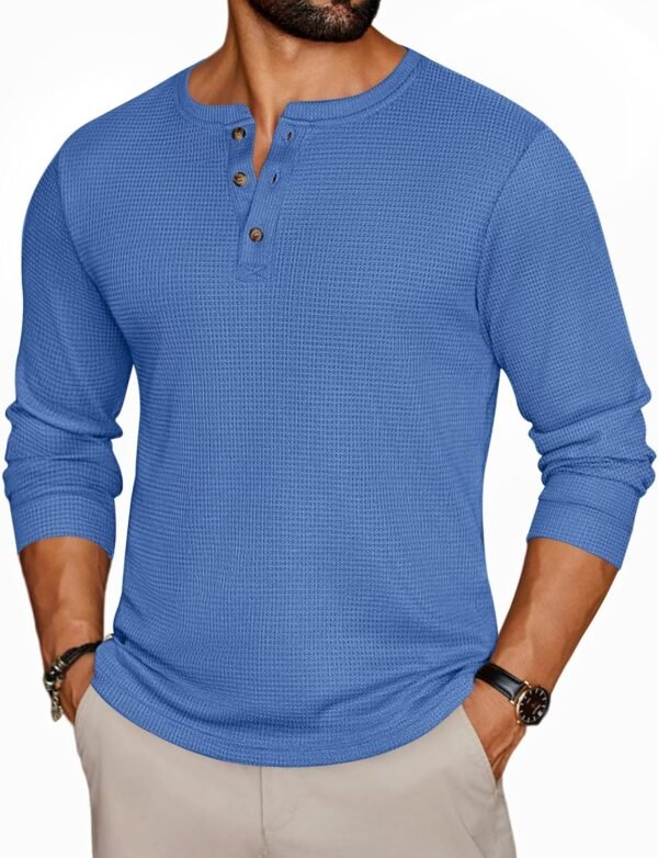 Mens Henley Long Sleeve Shirts Waffle T-Shirt Lightweight Thermal Undershirts S-XXL