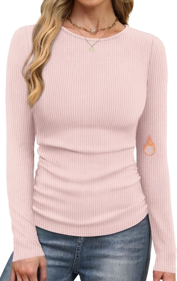 Long Sleeve Shirts for Women Fall Fashion Thermal Shirts Rib Knit Winter Clothing Warm Undershirts Basic T-Shirts