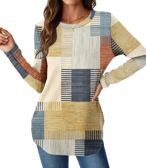 Womens Long Sleeve Shirts Loose Tunic Tops Round Neck Lightweight Side Split Casual 2025 Trendy Basic Tshirts Blouse