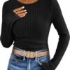 Long Sleeve Shirts for Women Ribbed Knit Tshirt Slim Fit Crewneck Basic Tee Top 2025 Fall Casual Work Trendy Clothes