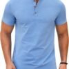 Mens Henley Shirts Short Sleeve Casual Button Down Shirts Lightweight Summer Basic Tee