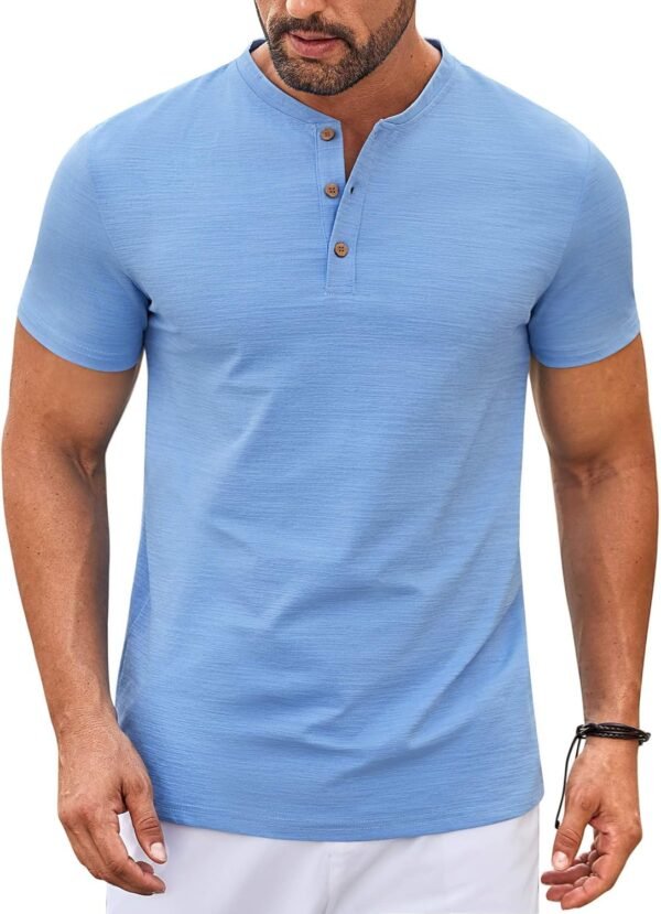 Mens Henley Shirts Short Sleeve Casual Button Down Shirts Lightweight Summer Basic Tee