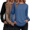 Women's Long Sleeve Shirts, Cotton Crew Neck Tunic Tops Casual Loose Fit Pullover Sweatshirts Curved Hem Shirts