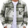 Men's Flannel Shirts Casual Button Down Plaid Shirt Jacket Long Sleeve Fleece Shacket with Pockets