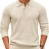 Men's Knit Polo Sweater Casual Long Sleeve Polo Sweater Lightweight Button Down Golf Pullover Sweaters