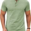 Mens Henley Shirts Short Sleeve Casual Button Down Shirts Lightweight Summer Basic Tee
