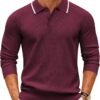 Men's Knit Polo Sweater Casual Long Sleeve Polo Sweater Lightweight Button Down Golf Pullover Sweaters