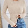 Long Sleeve Shirts for Women Ribbed Knit Tshirt Slim Fit Crewneck Basic Tee Top 2025 Fall Casual Work Trendy Clothes