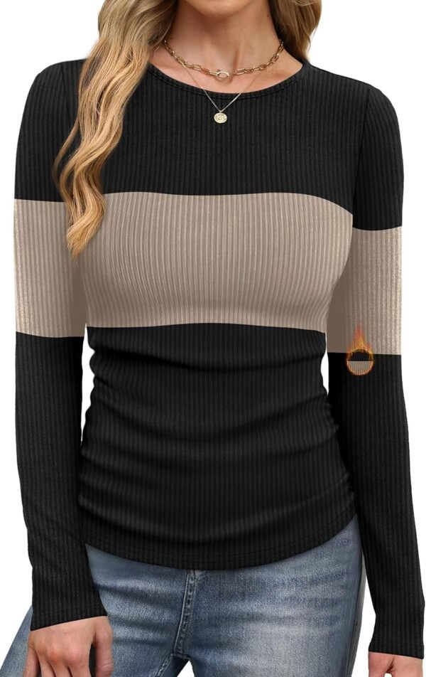 Long Sleeve Shirts for Women Fall Fashion Thermal Shirts Rib Knit Winter Clothing Warm Undershirts Basic T-Shirts