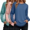 Women's Long Sleeve Shirts, Cotton Crew Neck Tunic Tops Casual Loose Fit Pullover Sweatshirts Curved Hem Shirts